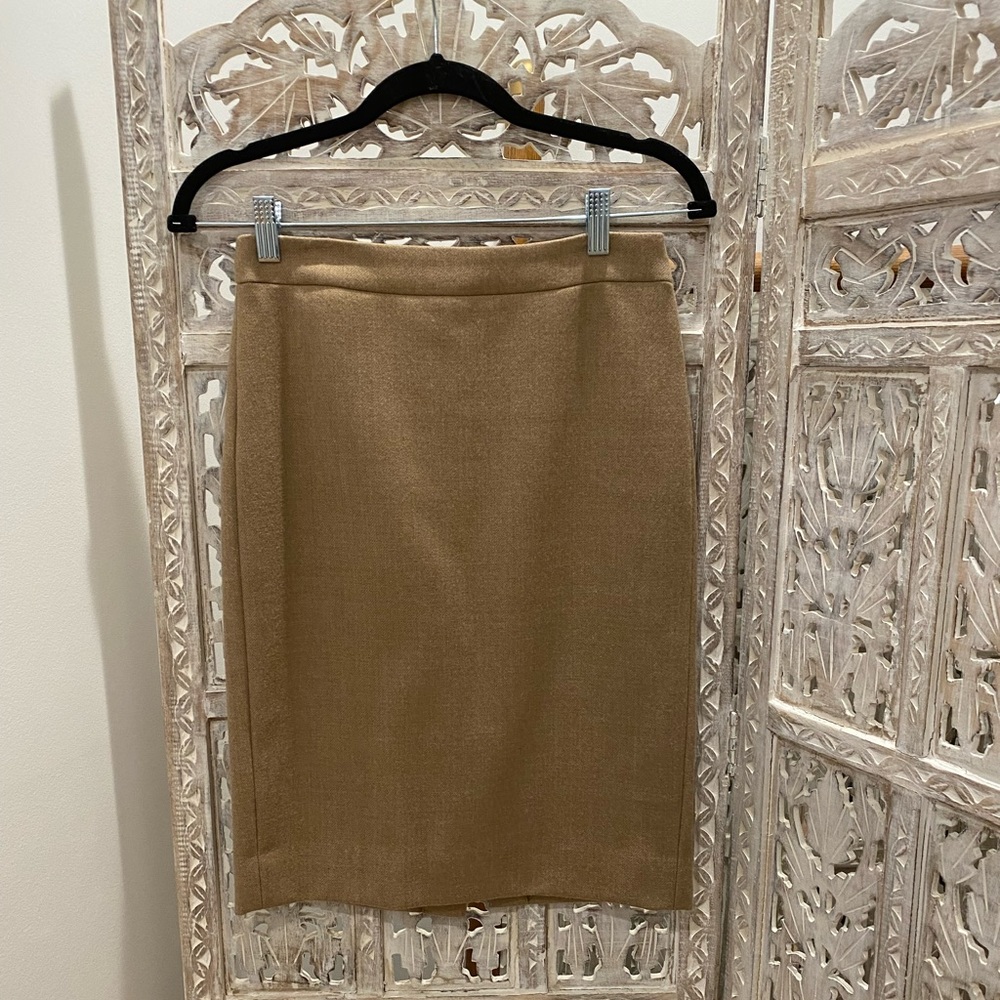 Beige wool knee length J. Crew pencil skirt
